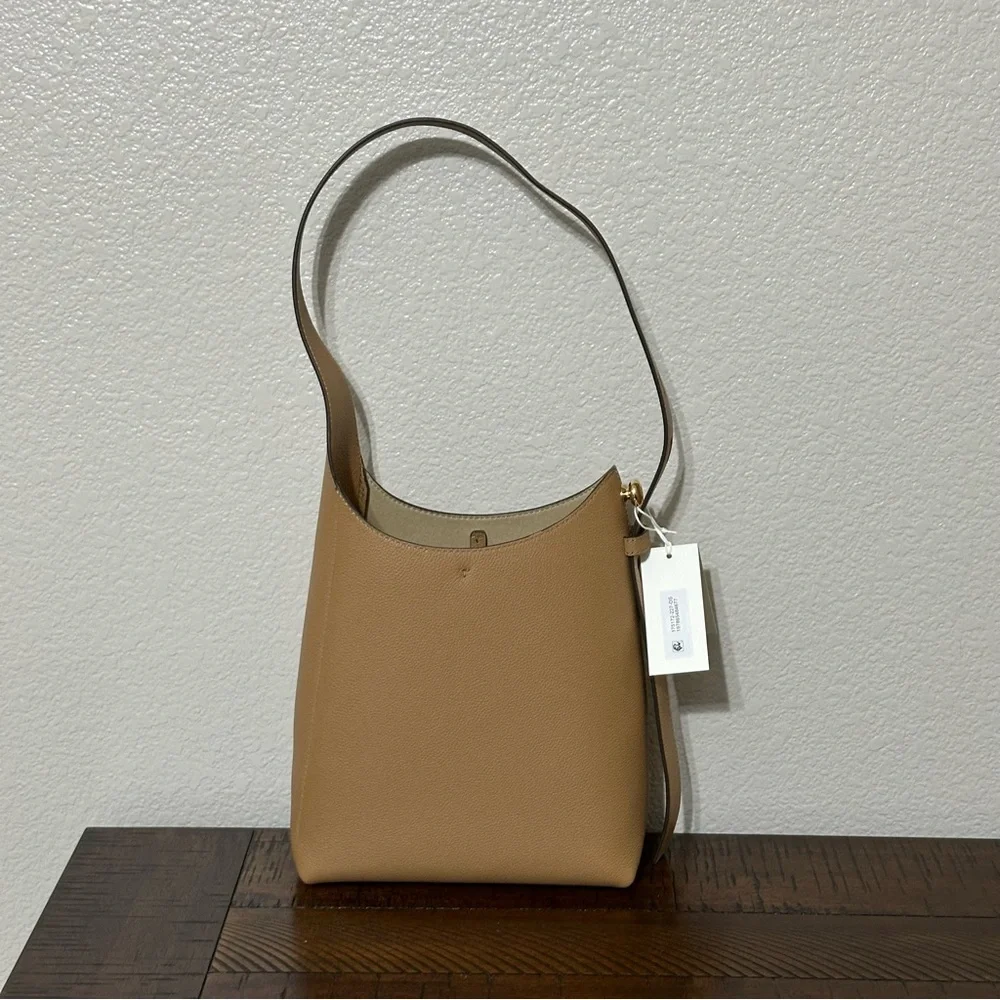 Tory Burch SMALL ROMY LEATHER HOBO BAG, TIRAMISU, Women Handbag NWT